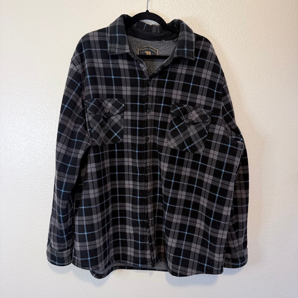 Freedom Foundry Men's Fur Lined Fleece Shirt Jacket Shacket Black/Gray Size XXL